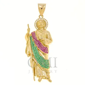 10K GOLD CZ STONES AND GEMSTONES ST. JUDE PENDANT 14.6G