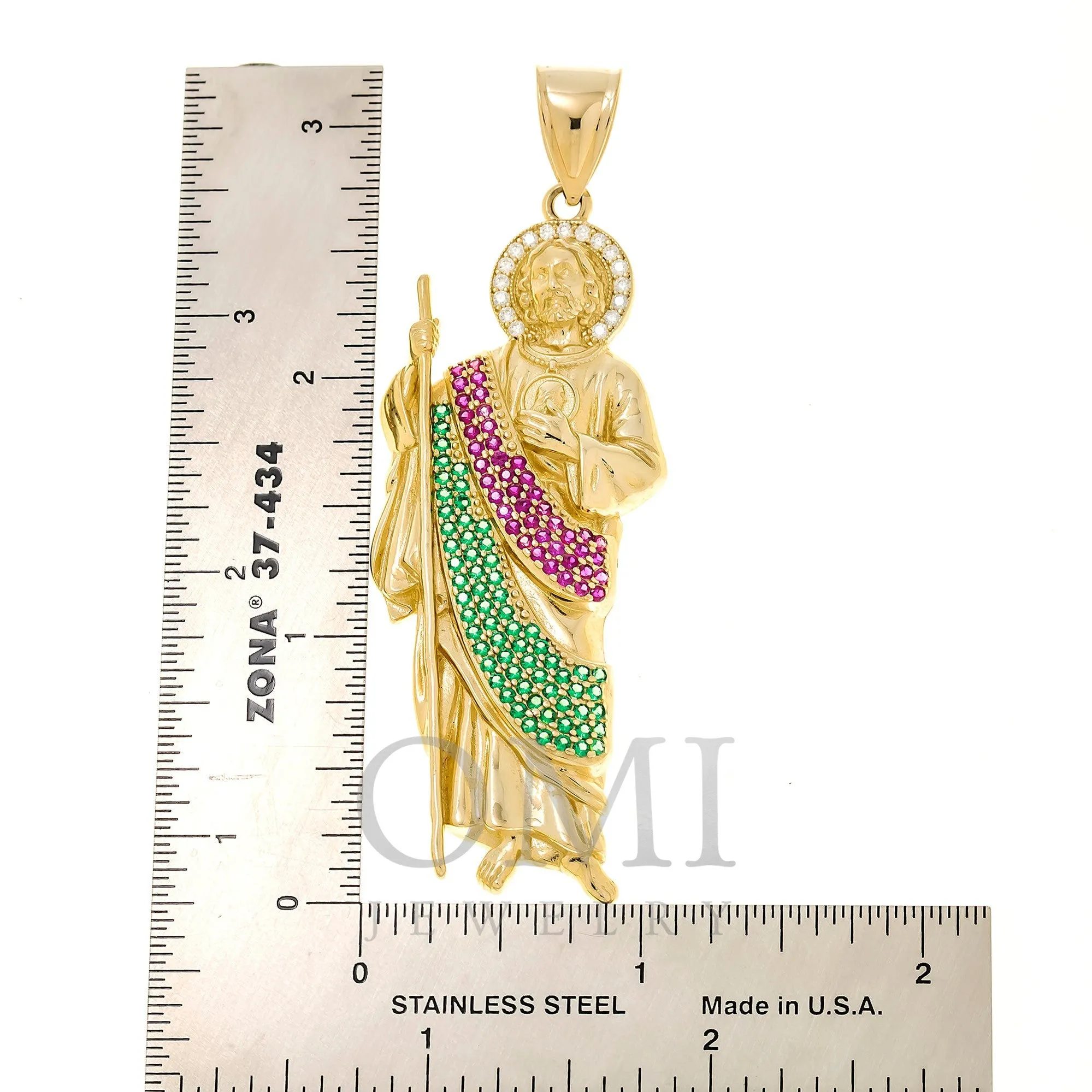 10K GOLD CZ STONES AND GEMSTONES ST. JUDE PENDANT 14.6G