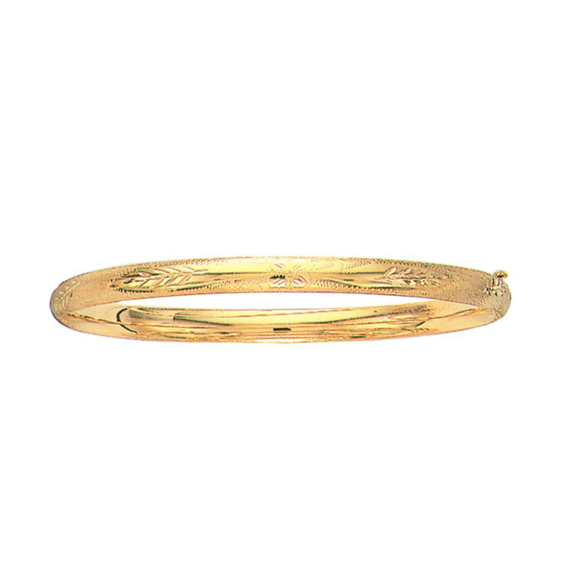 10k Yellow Gold High Polished Dome Florentine Bangle Bracelet, 7"