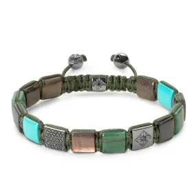 10mm Lock Green 18K Gold Bracelet w. Gemstones