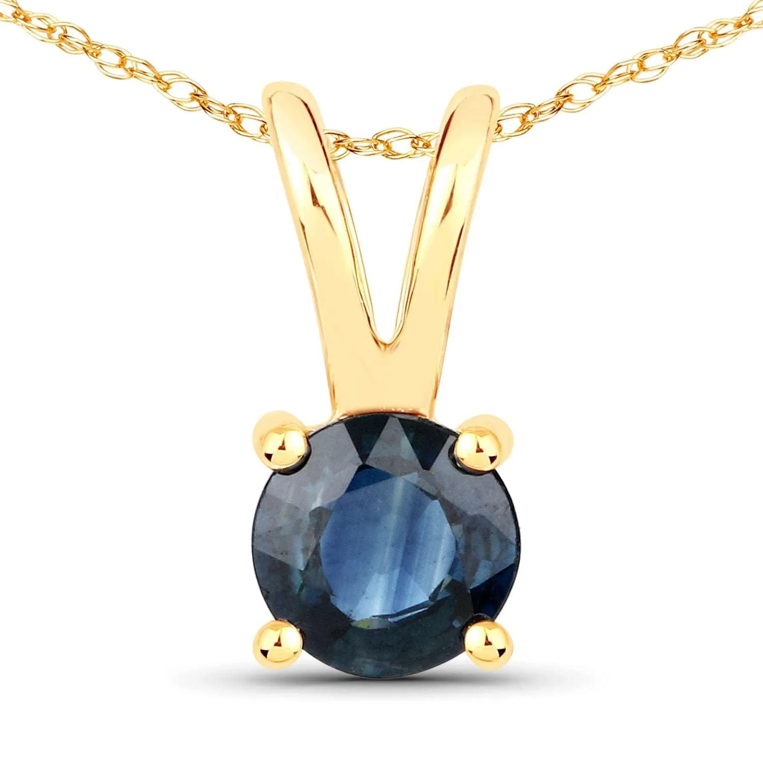 14KY Gold Round Blue Sapphire Pendant