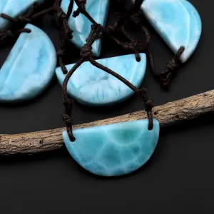 2 Hole Pendant Natural Blue Larimar Half Moon Pendant Drilled Genuine Real Blue Larimar Gemstone Focal Bead A3