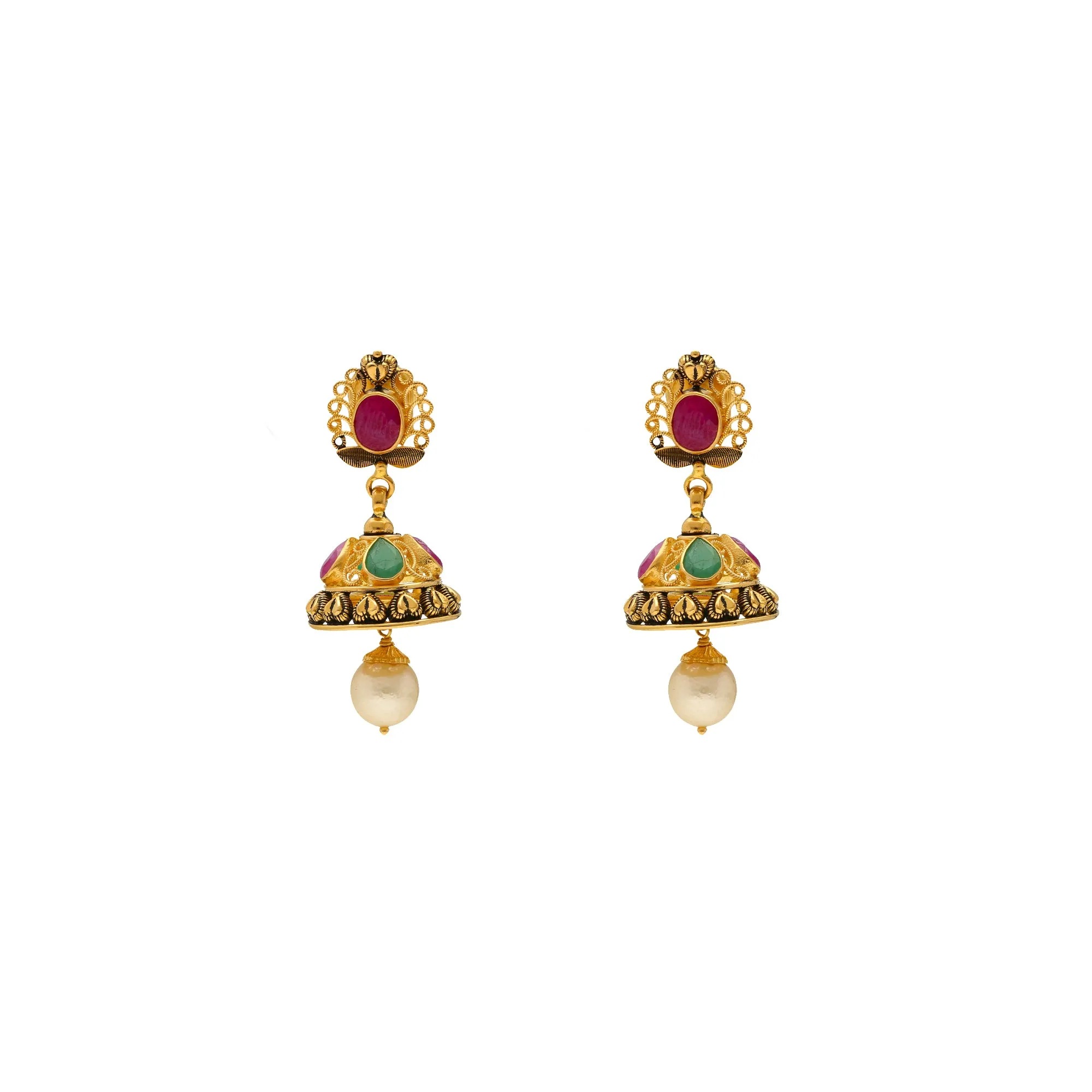 22K Yellow Gold Kanthi Jewelry Set with Gemstones & Pearls (71.3 grams)