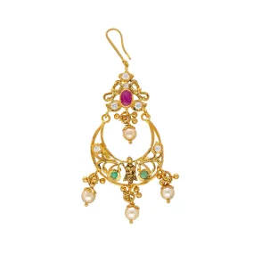 22K Yellow Gold Tikka w/ Gemstones and Pearls (8.5gm)