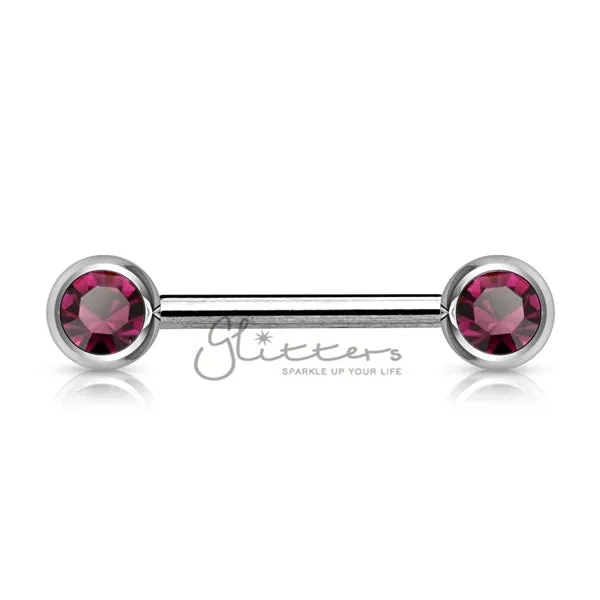 316L Surgical Steel Double Front Facing Gem Nipple Barbells