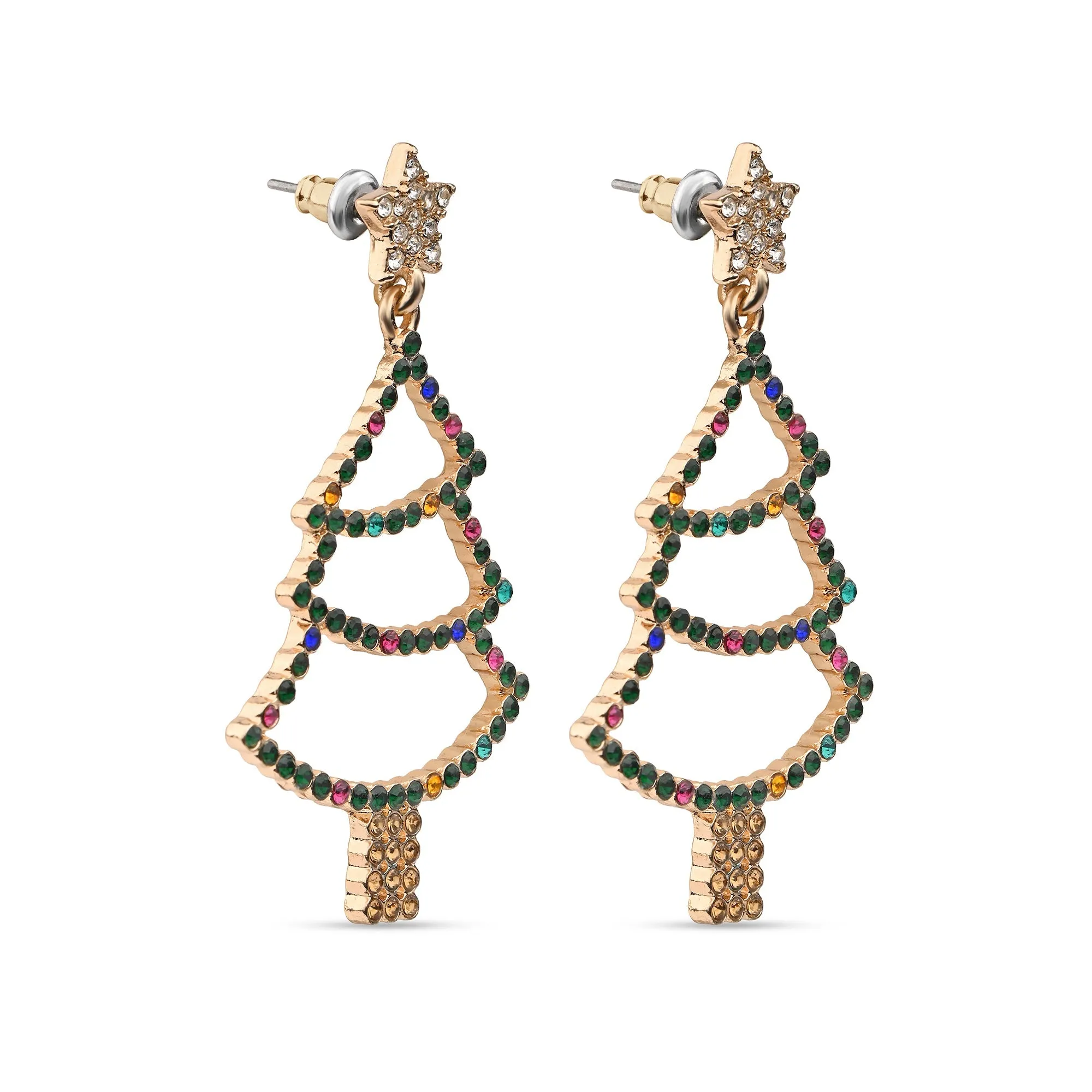 Accessorize London Women's Cut Out Gem Christmas Tree Earrings