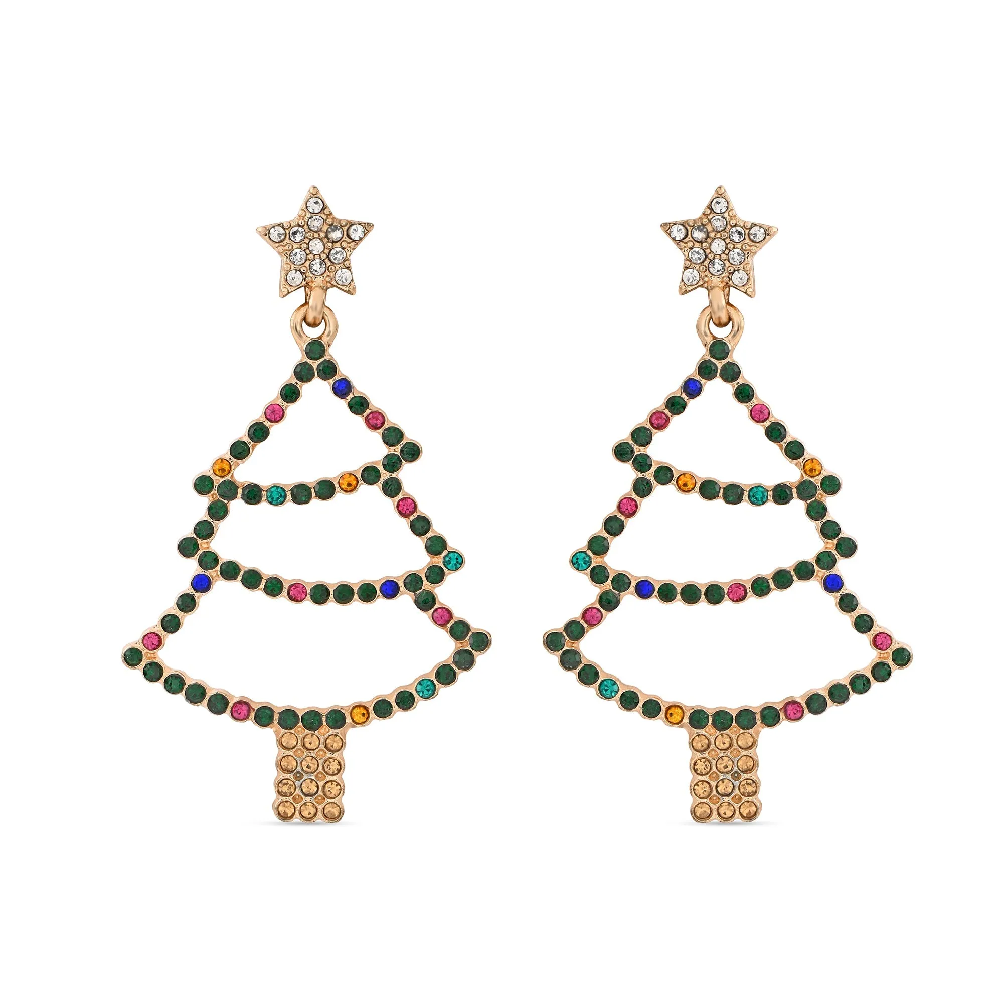 Accessorize London Women's Cut Out Gem Christmas Tree Earrings