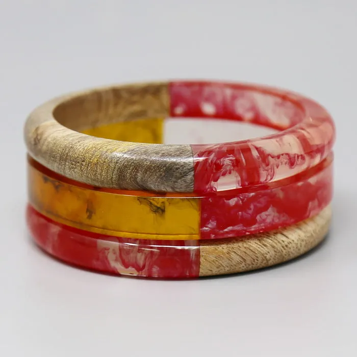 Acetate & Wood Bangle Bracelet Set