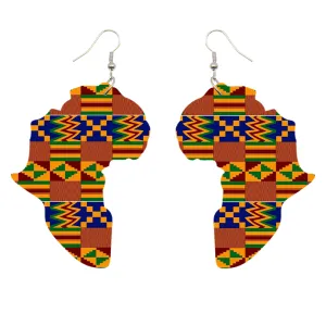 African Continent shaped Earrings Kente blue