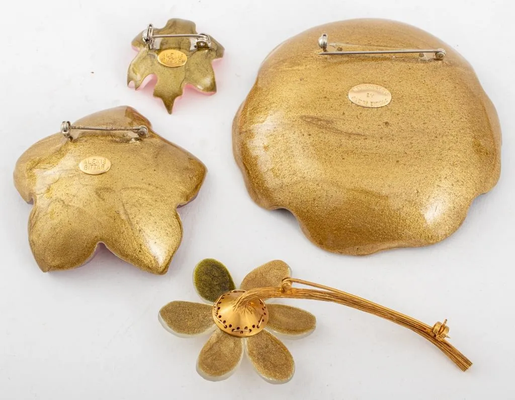 Alexis Bittar Gem Mounted Lucite Flower Pins, 4