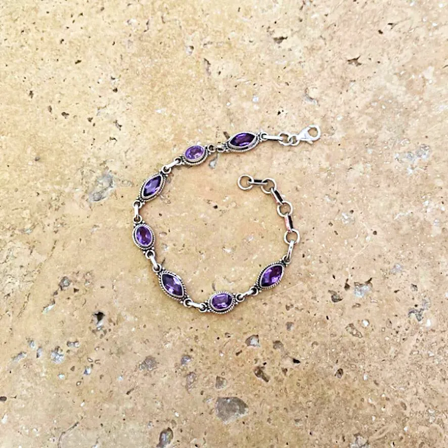 Amethyst Bracelet with Marquise and Oval Gemstones- Miro