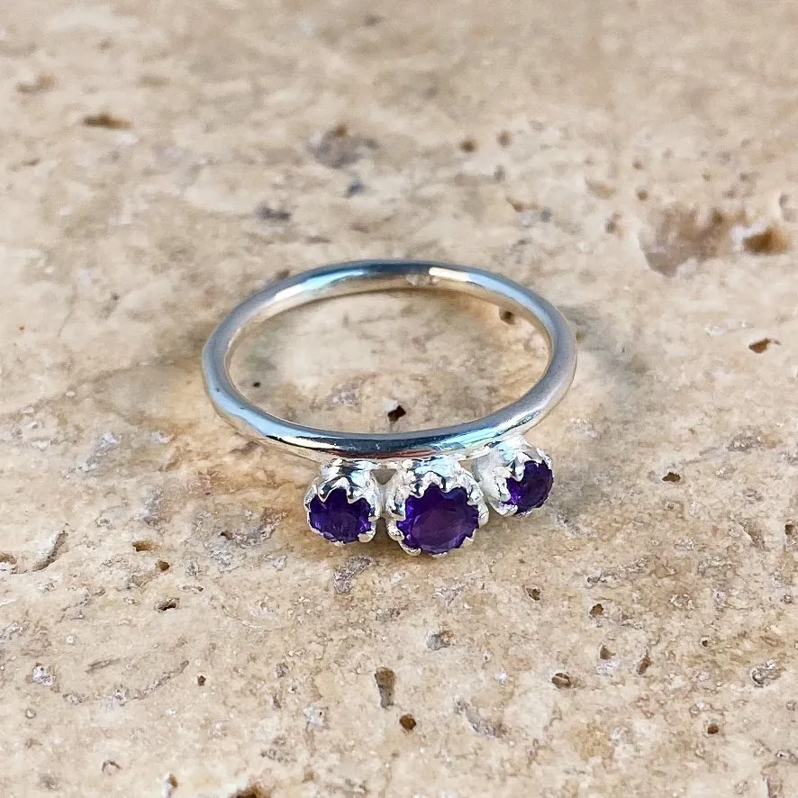 Amethyst Triple Gem Ring - Trinity