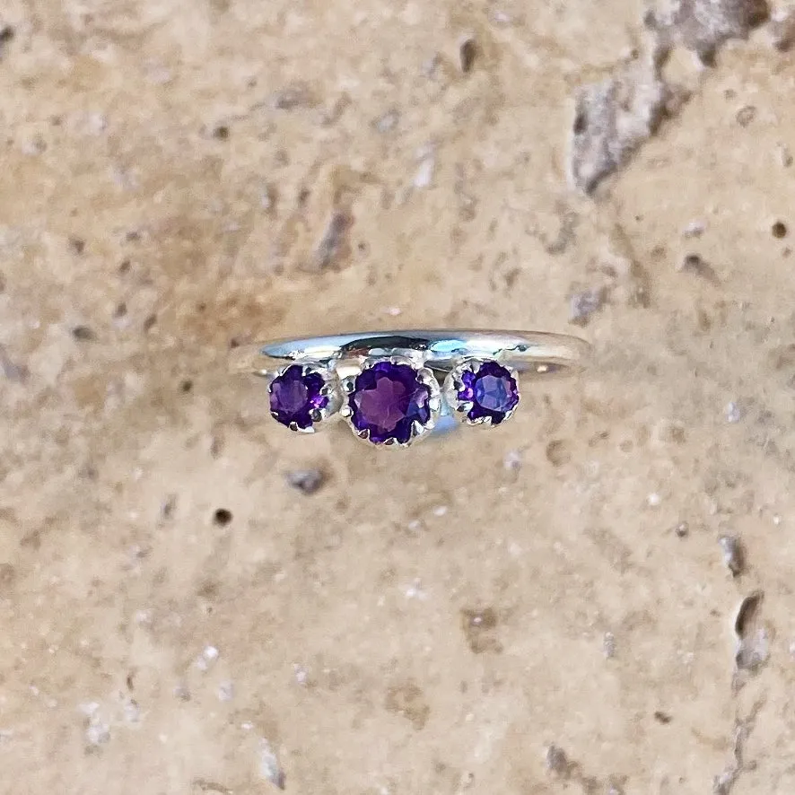 Amethyst Triple Gem Ring - Trinity