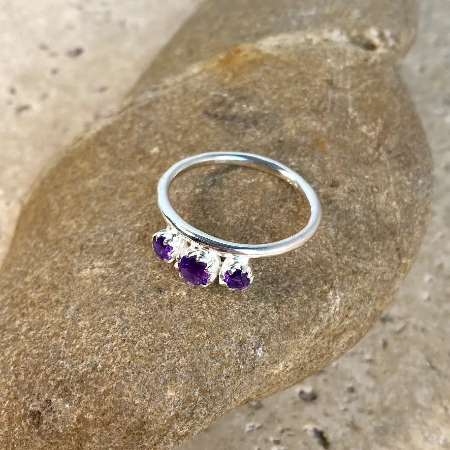 Amethyst Triple Gem Ring - Trinity