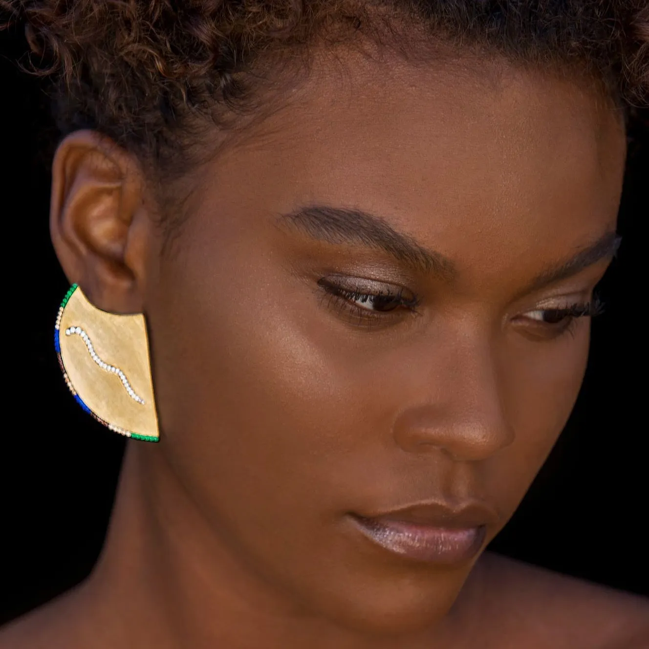 AMMANII Statement Queen of Sun Earrings with Multi-Colored Gemstones in Vermeil Gold