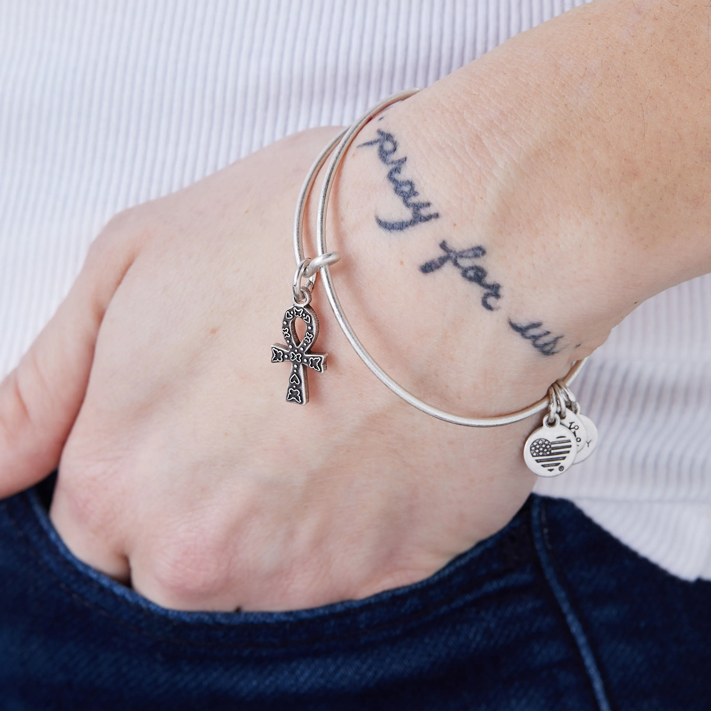 Ankh Charm Bangle Bracelet