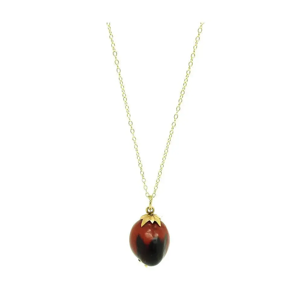 Antique Red Seed Charm 9ct Gold Necklace