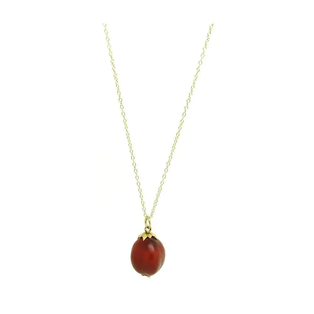 Antique Red Seed Charm 9ct Gold Necklace