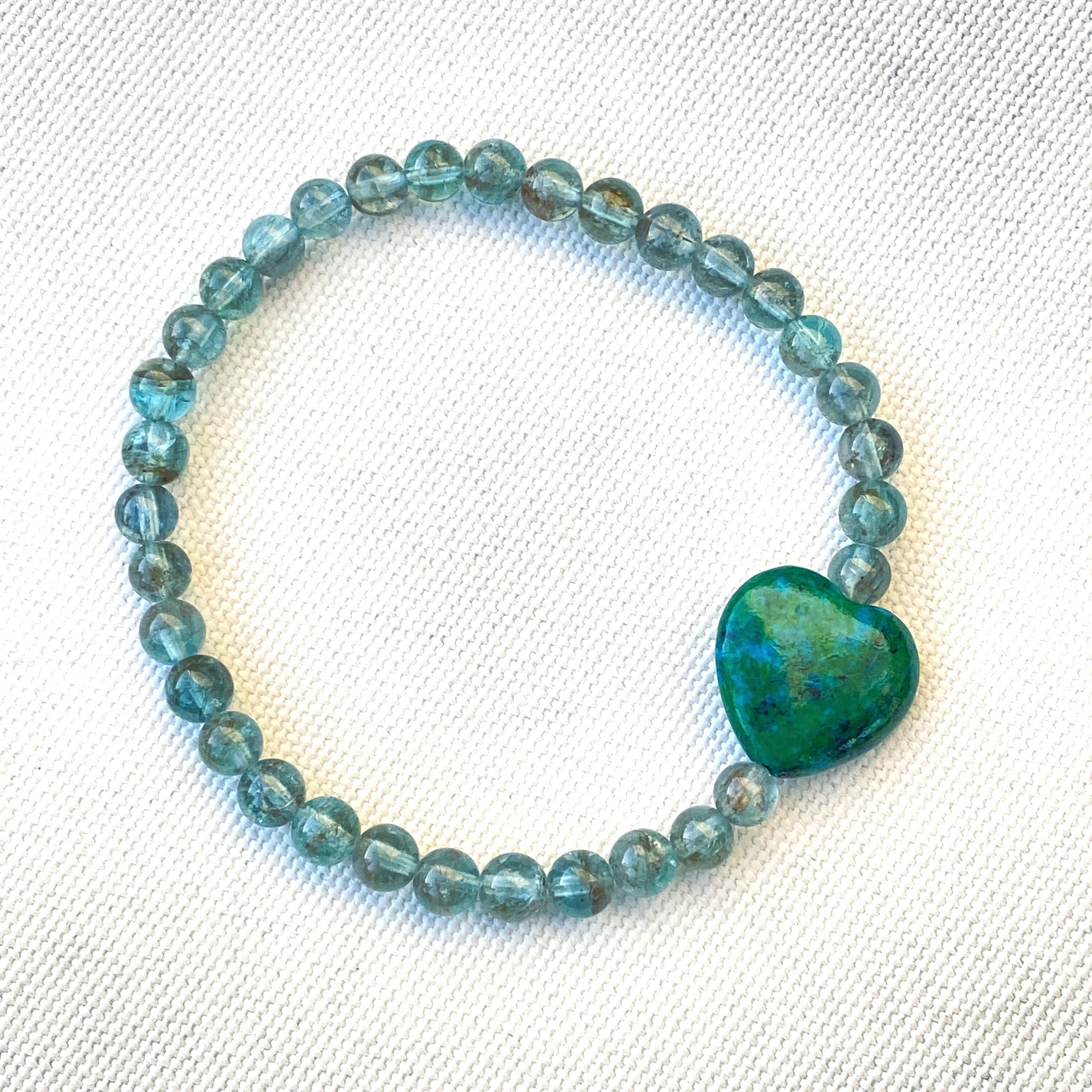 Apatite gemstones with Azurite gemstone Heart Beaded Stretch Bracelet