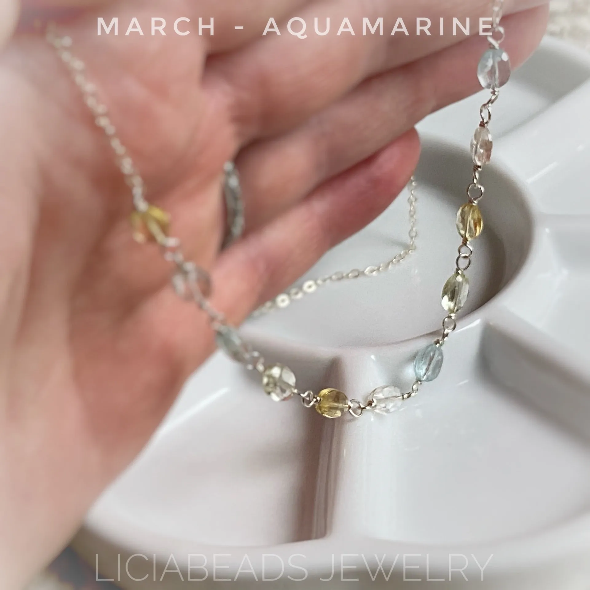 Aquamarine - March birthstone necklace, oval gemstones