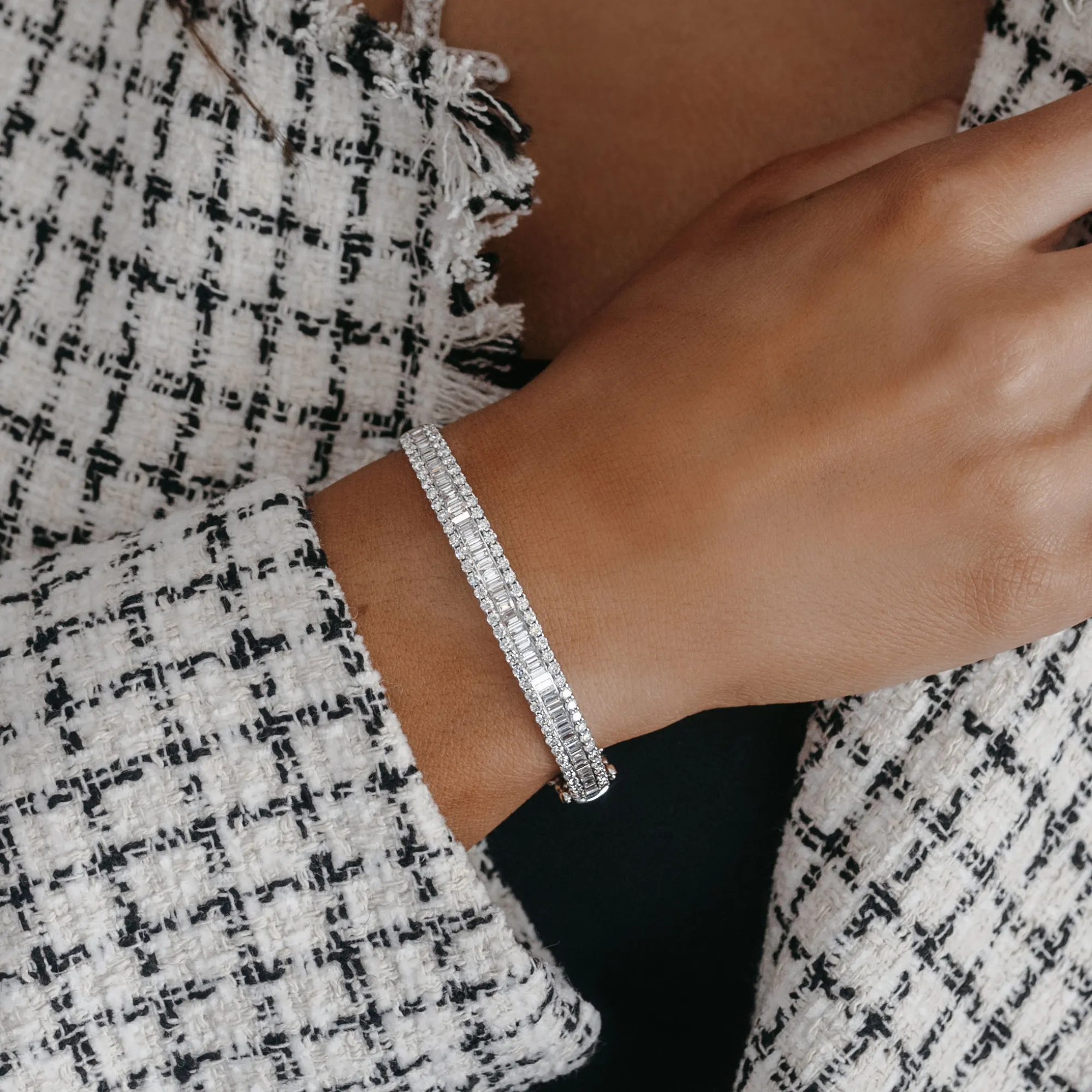 Baguette & Round Diamond Bangle Bracelet