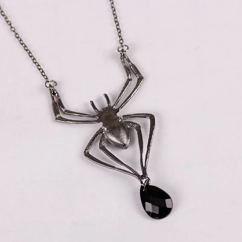 Bejeweled Black Spider Necklace