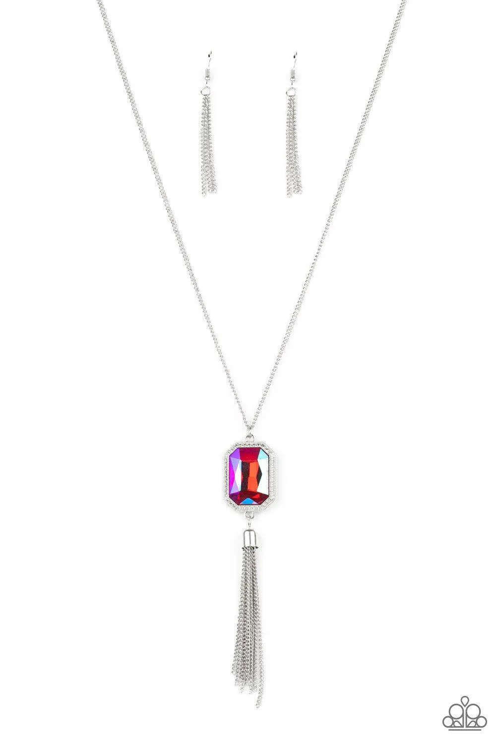 Blissed Out Opulence Pink Iridescent Gem Tassel Necklace - Paparazzi Accessories