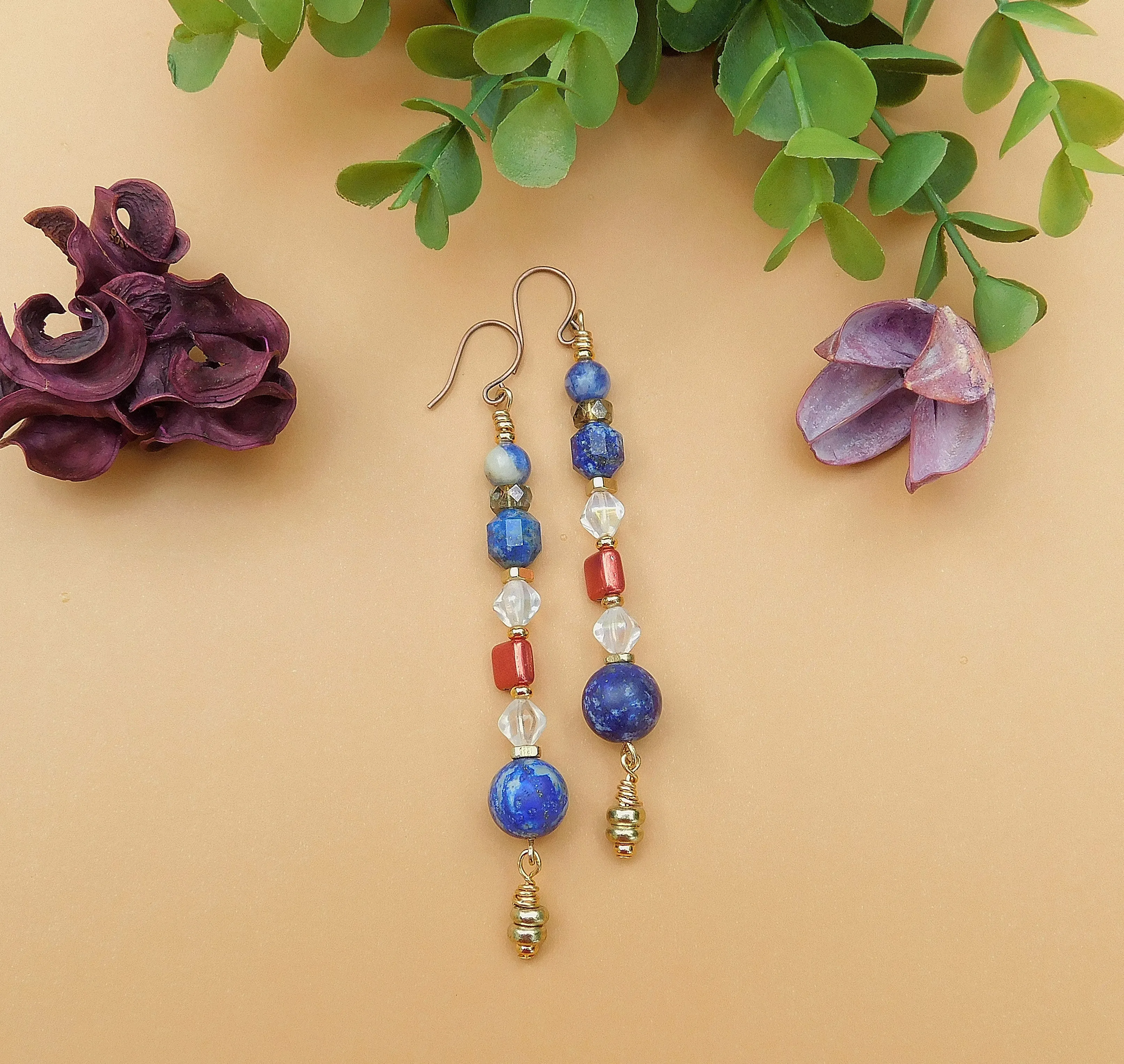 Blue Gemstones and Multi-Czech Earrings