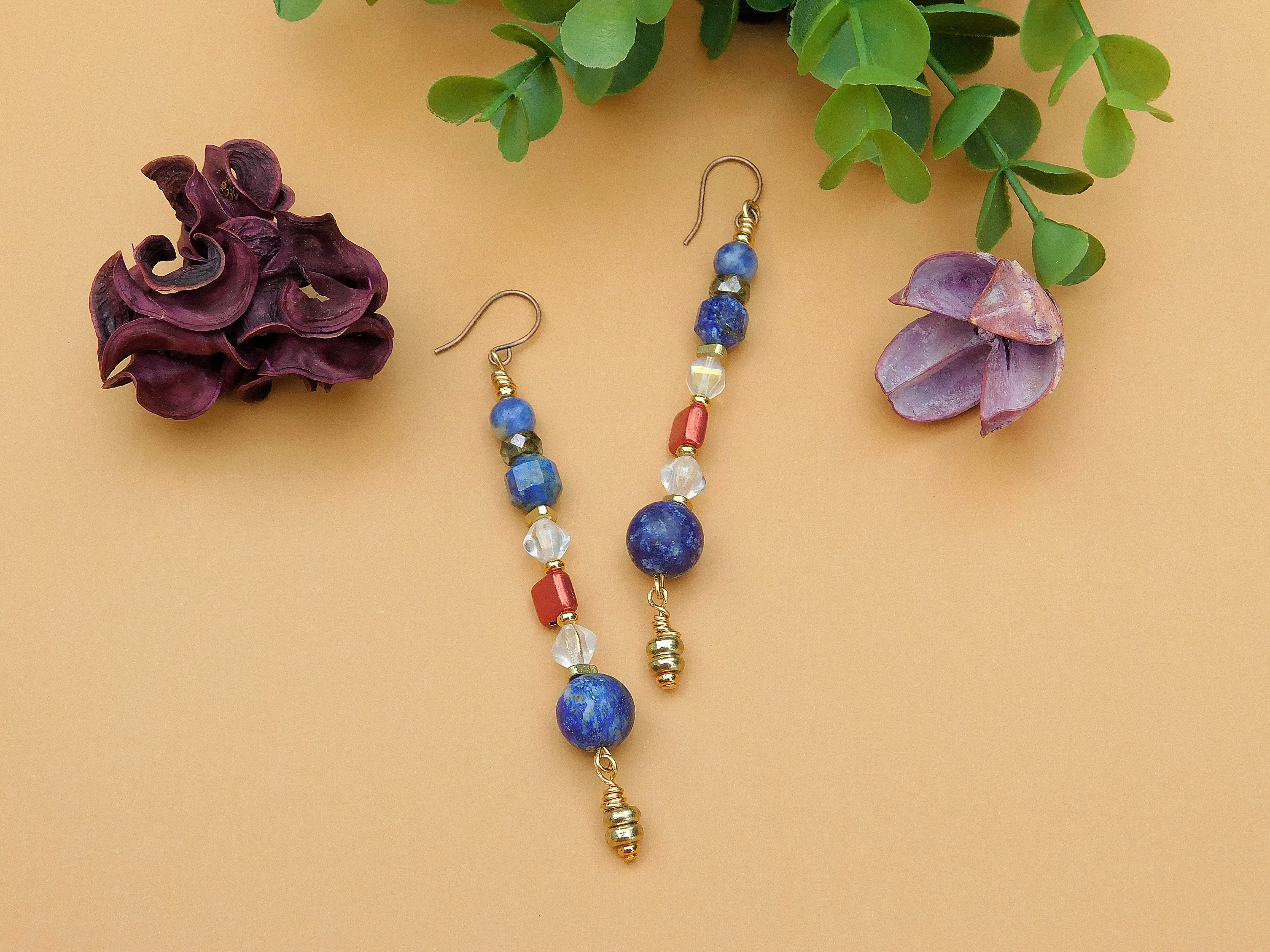 Blue Gemstones and Multi-Czech Earrings