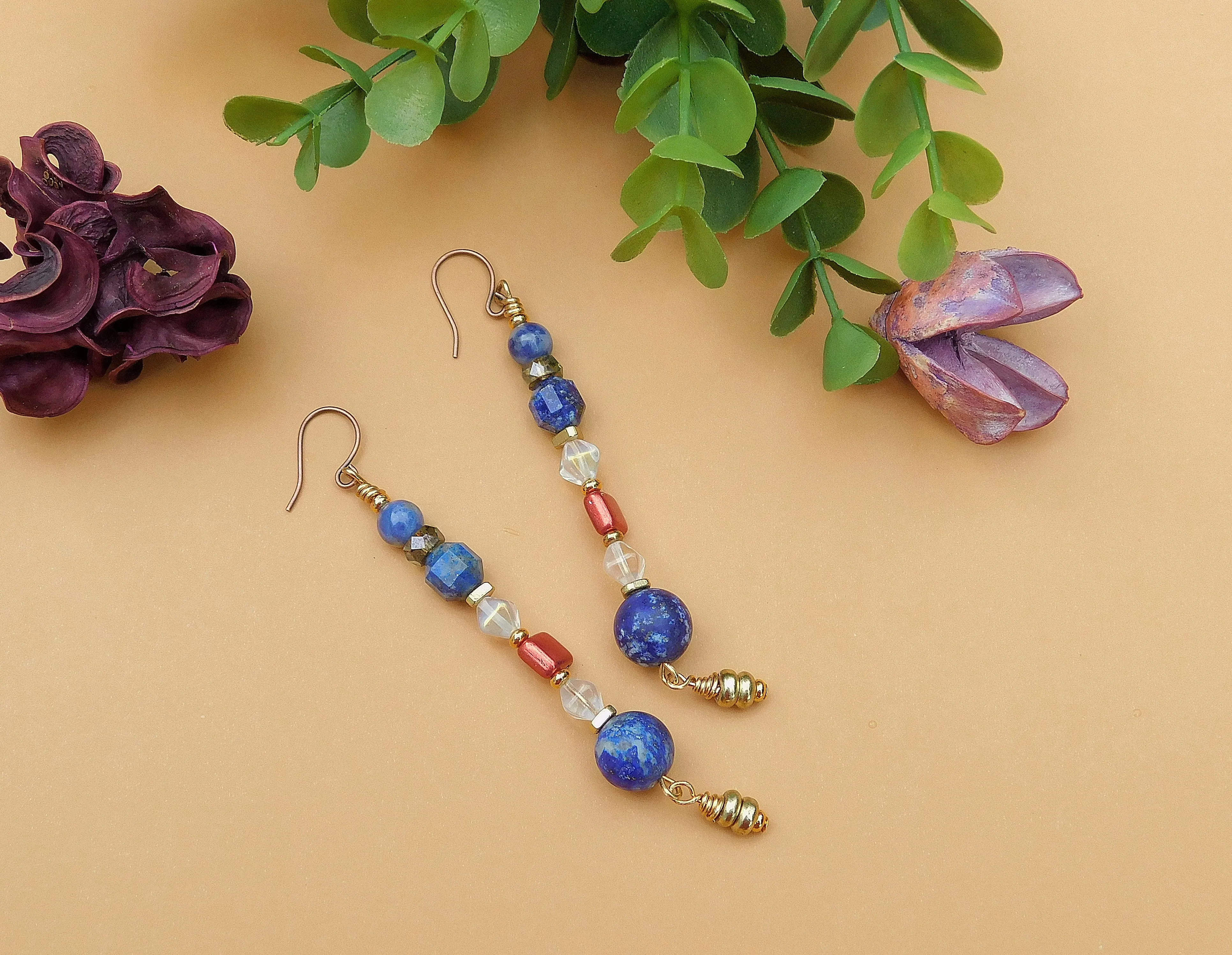 Blue Gemstones and Multi-Czech Earrings