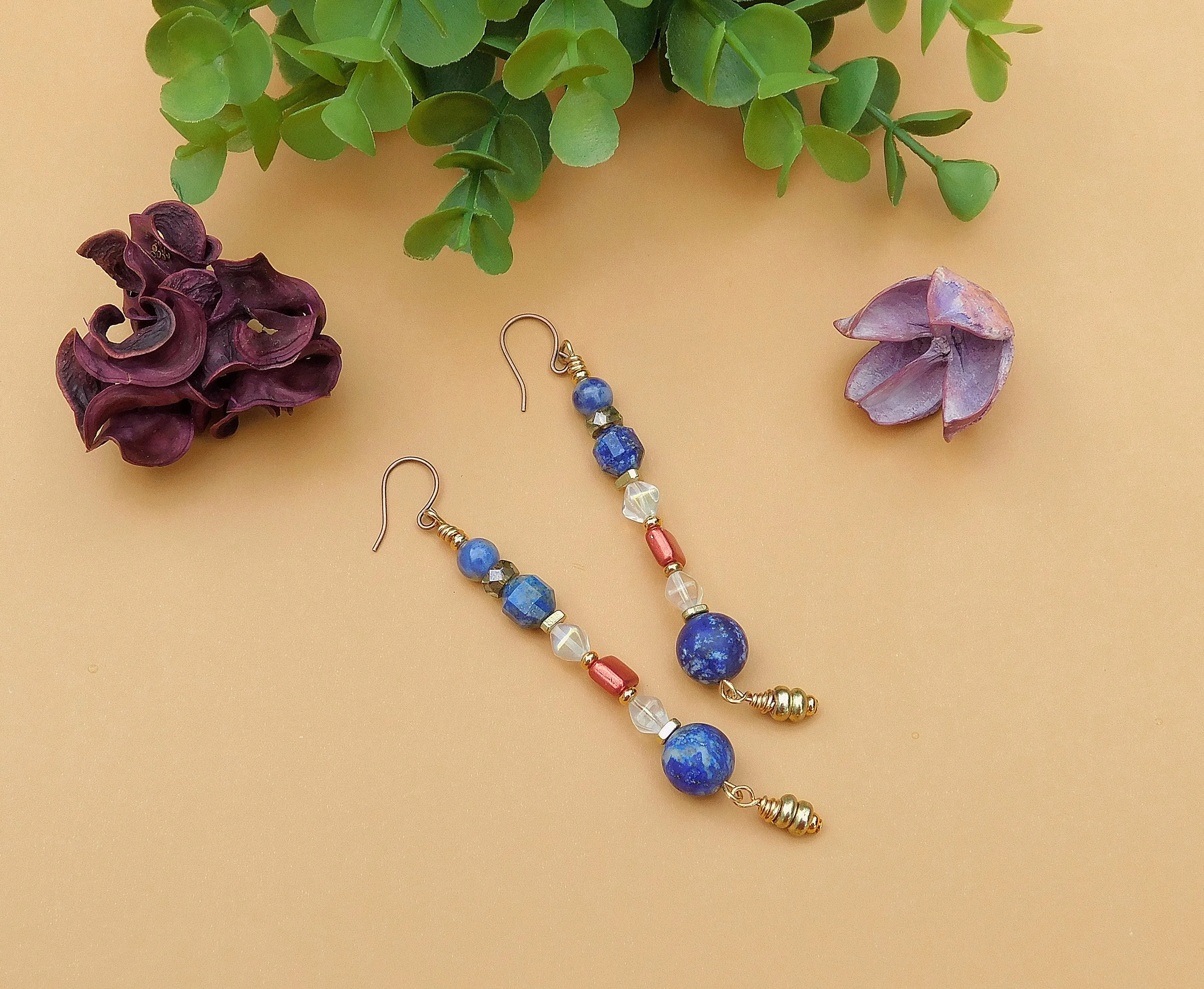 Blue Gemstones and Multi-Czech Earrings