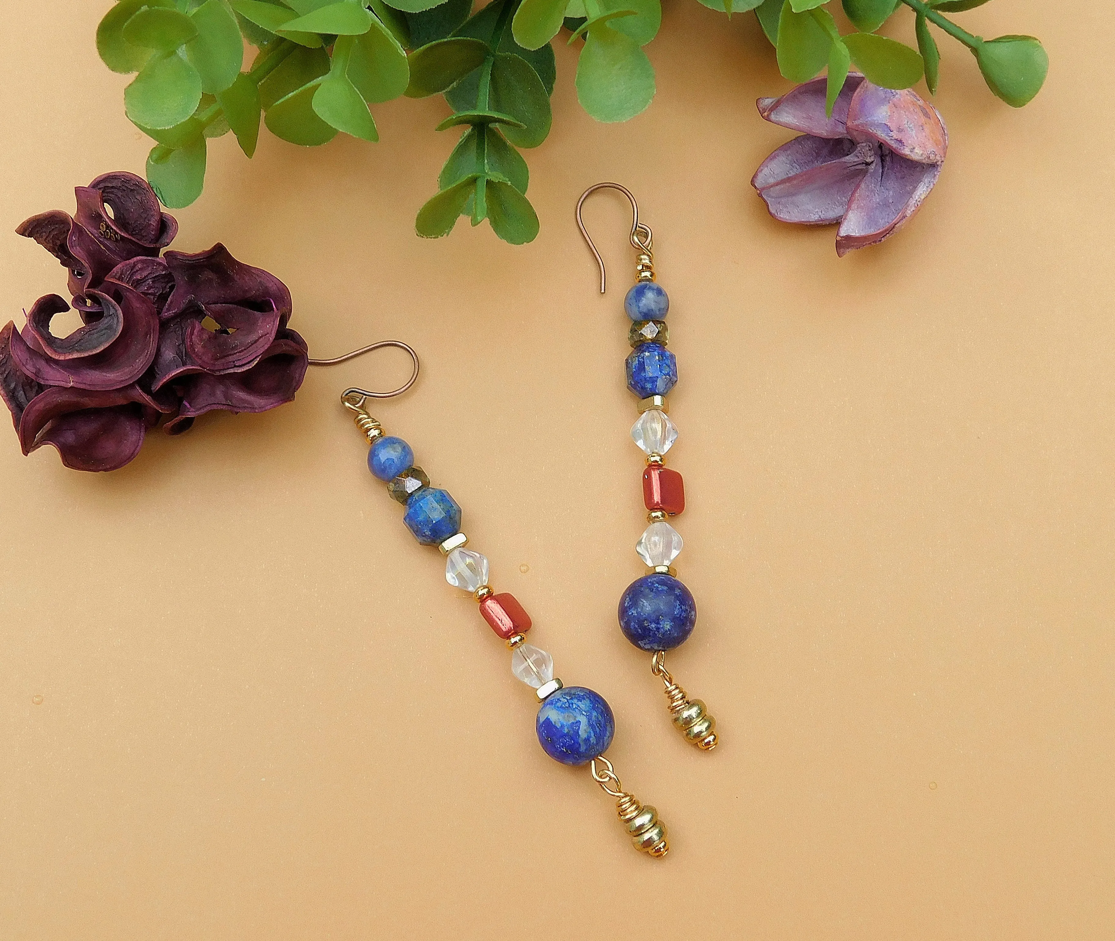 Blue Gemstones and Multi-Czech Earrings