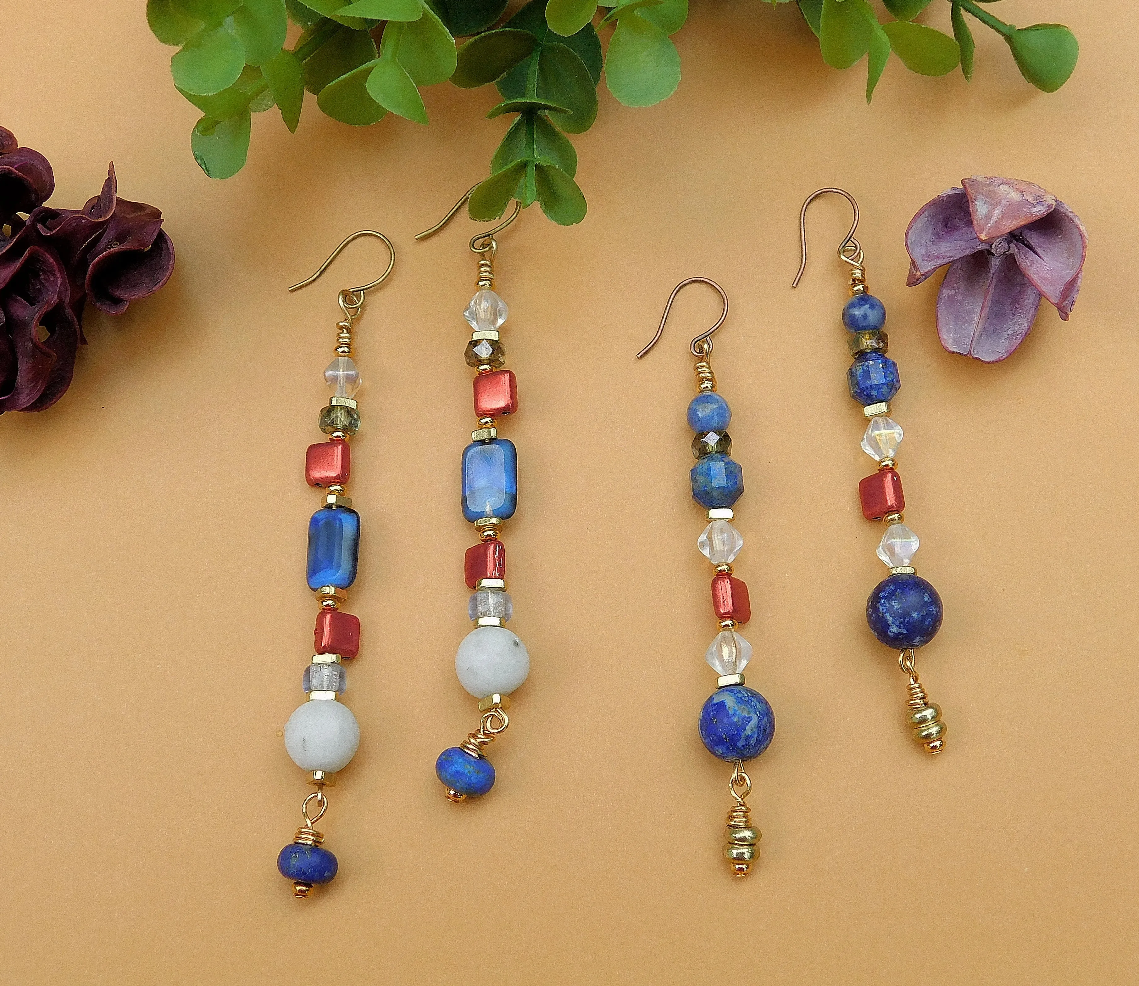 Blue Gemstones and Multi-Czech Earrings