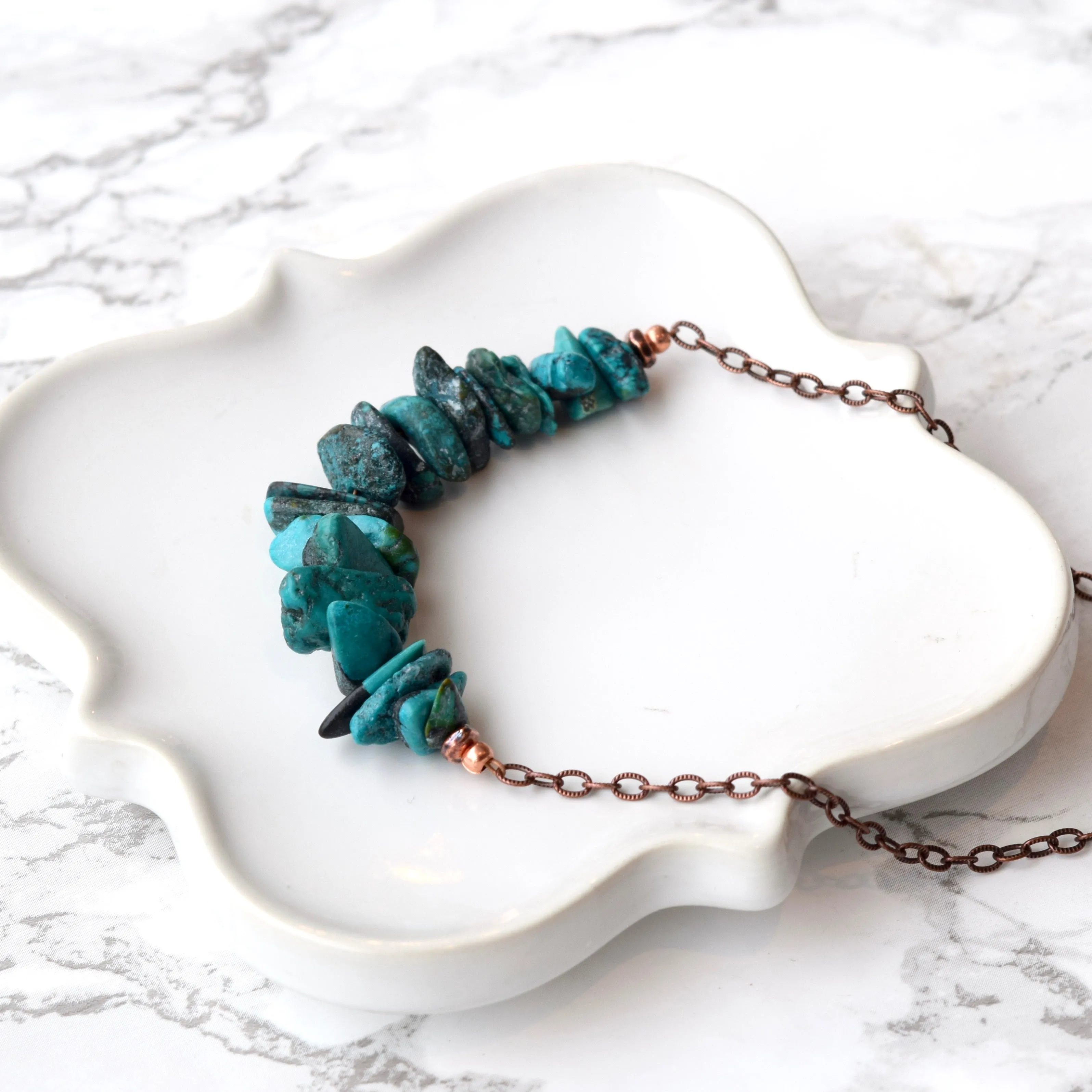 Boho Turquoise Copper Necklace With Copper Chain