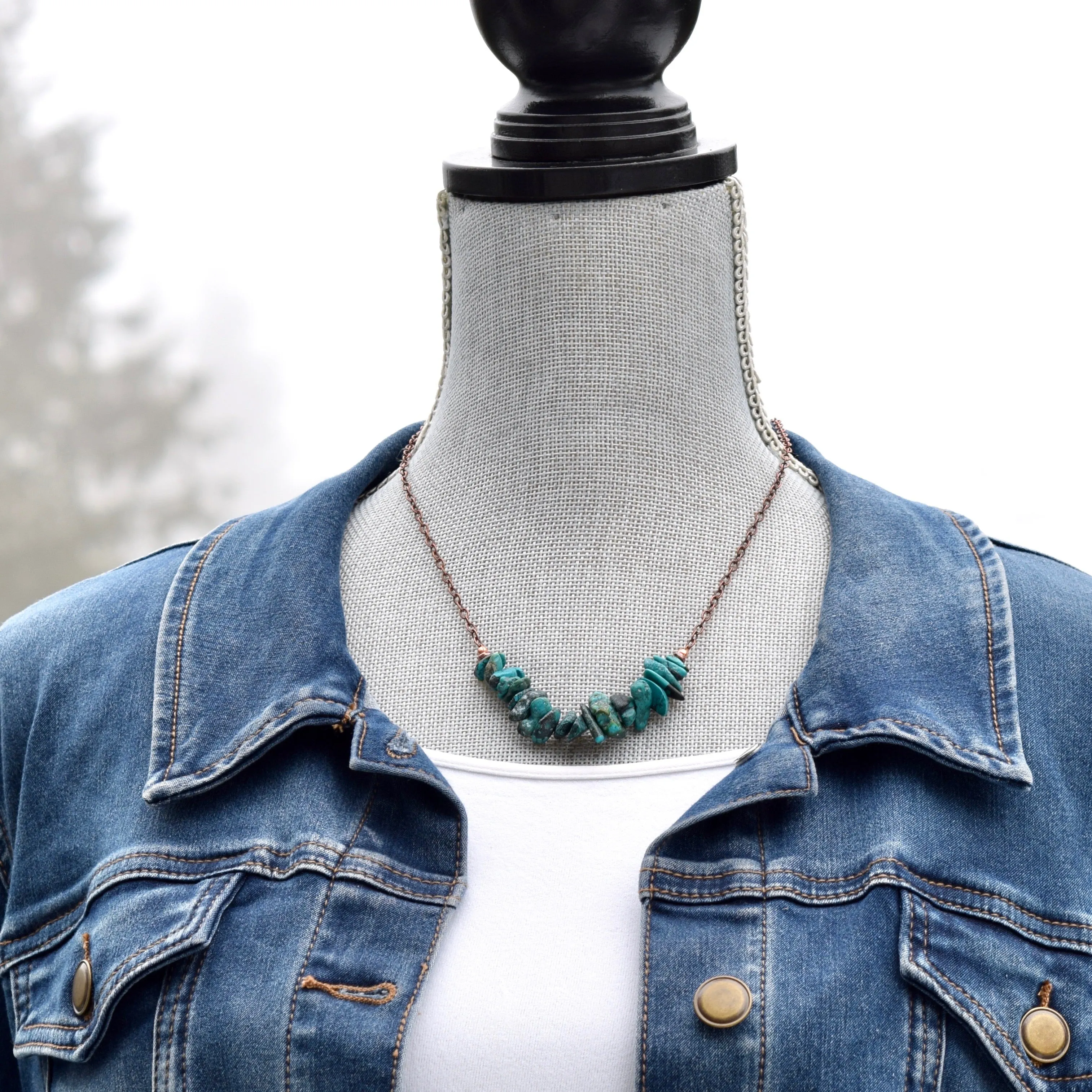 Boho Turquoise Copper Necklace With Copper Chain