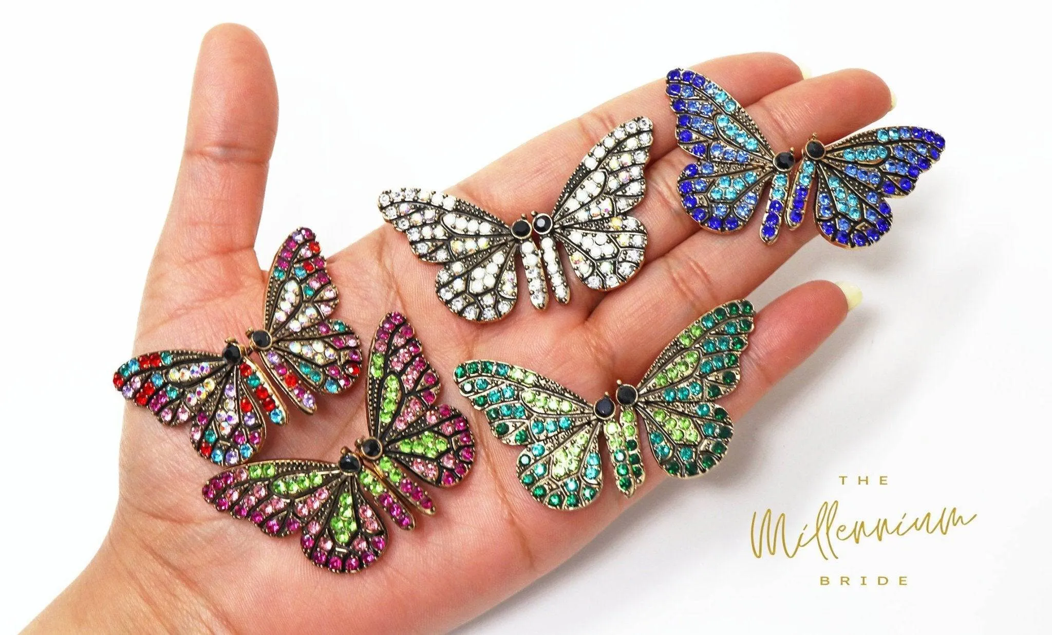 Butterfly Crystal Rhinestones Earrings, Stud Earrings, Statement Earrings, Bridesmaid Earrings, Colorful Butterfly Gold Earrings.