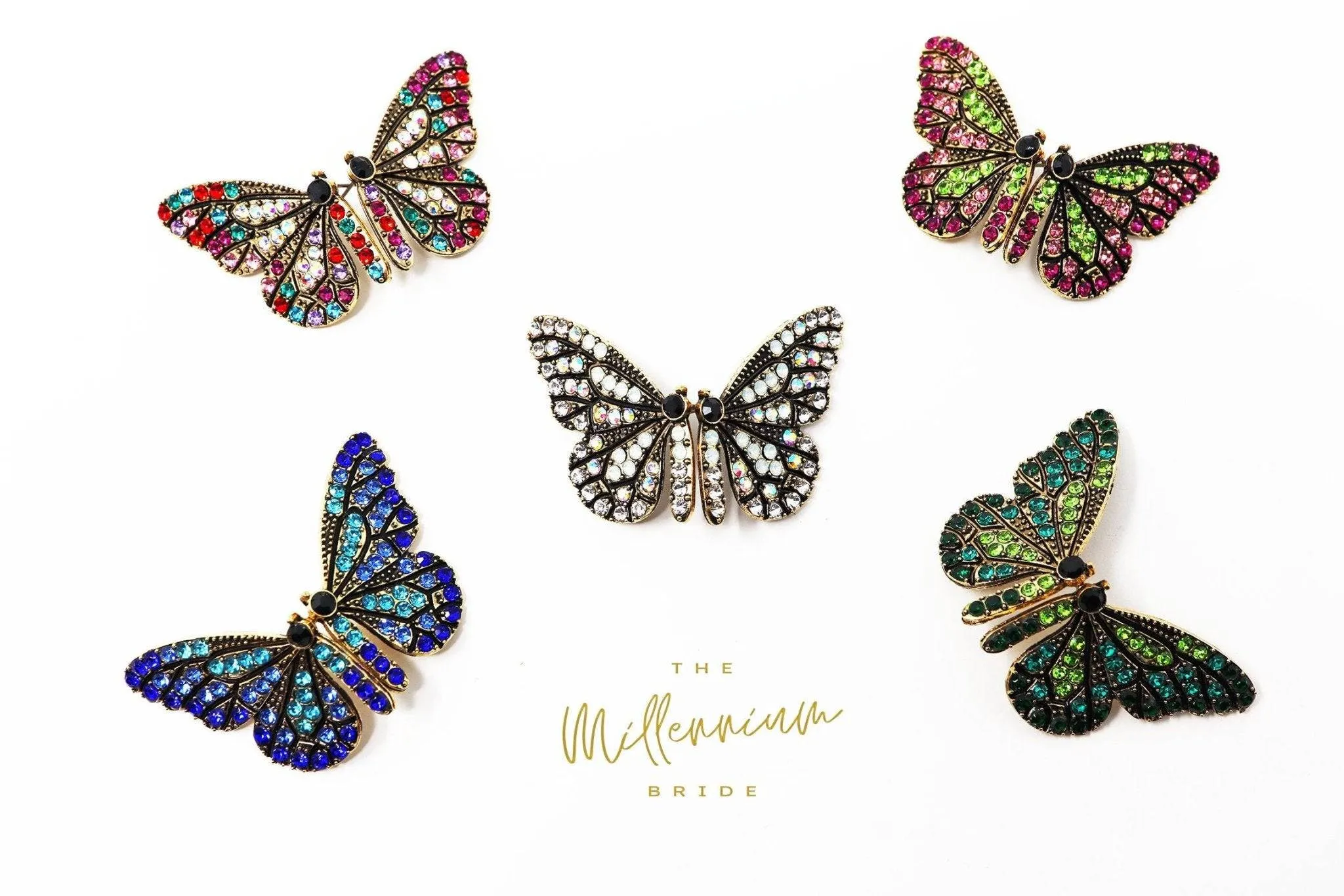 Butterfly Crystal Rhinestones Earrings, Stud Earrings, Statement Earrings, Bridesmaid Earrings, Colorful Butterfly Gold Earrings.