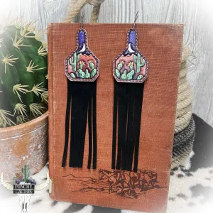 Cactus Fringe Leather Earrings