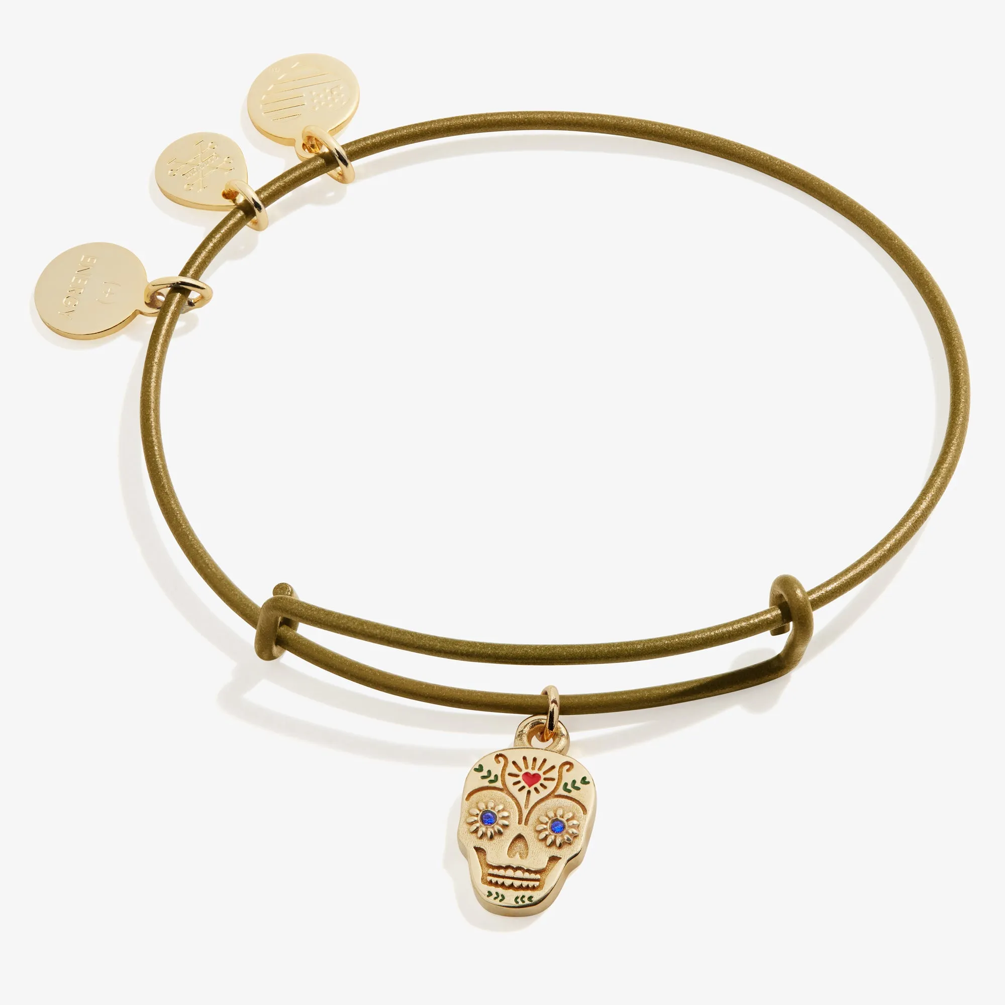 Calavera Charm Bangle Bracelet, Green