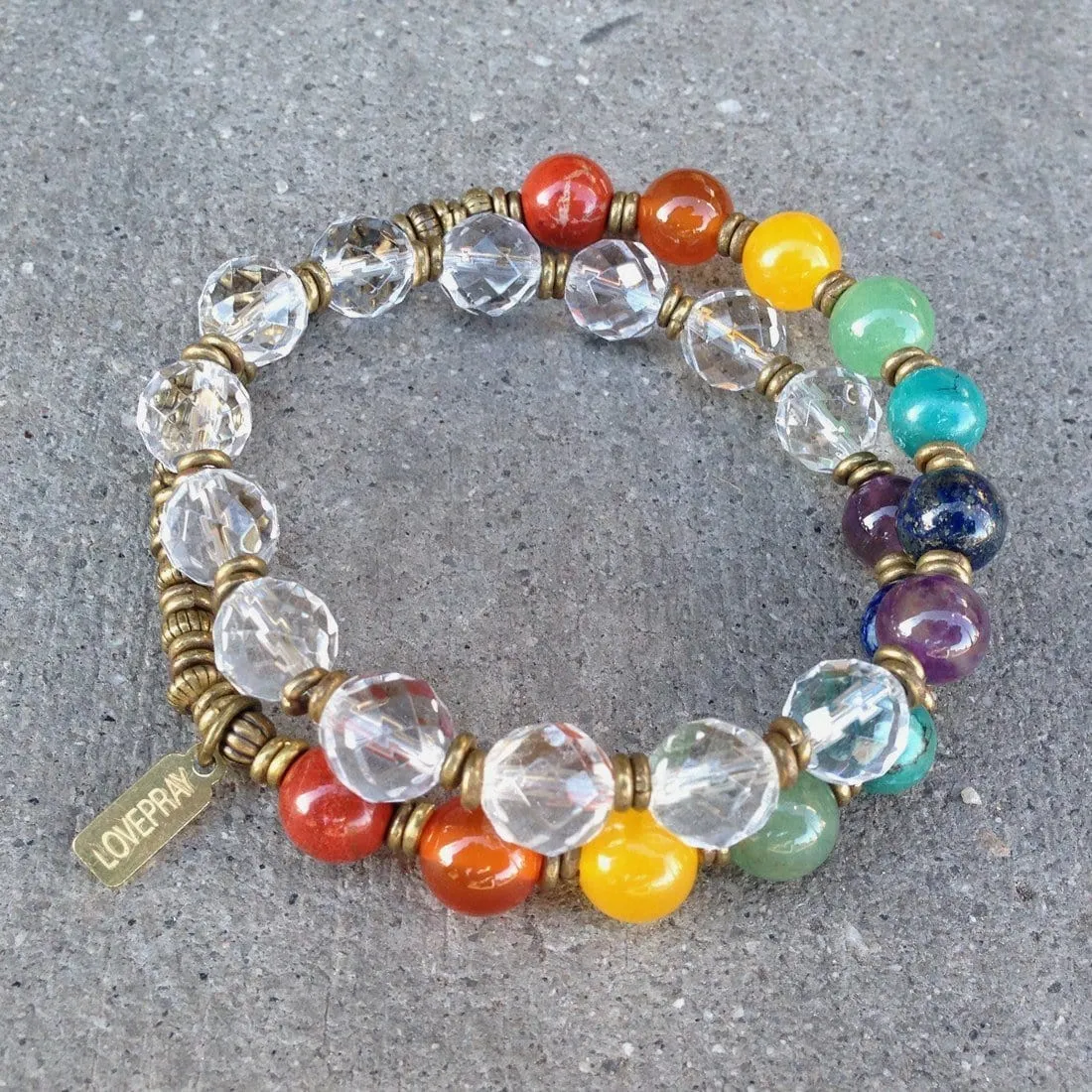 Chakras, Genuine Gemstones and Quartz Crystal 27 Bead Wrap Mala Chakra Bracelet