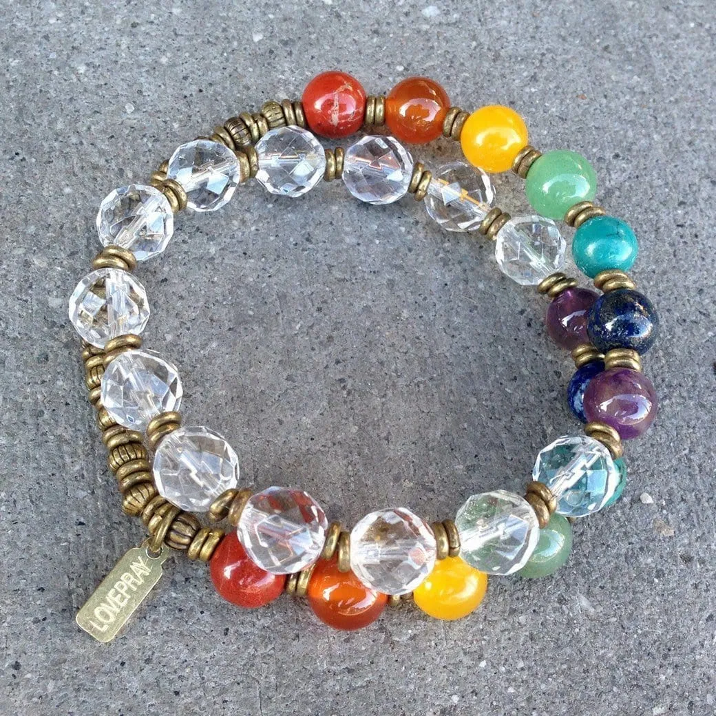 Chakras, Genuine Gemstones and Quartz Crystal 27 Bead Wrap Mala Chakra Bracelet