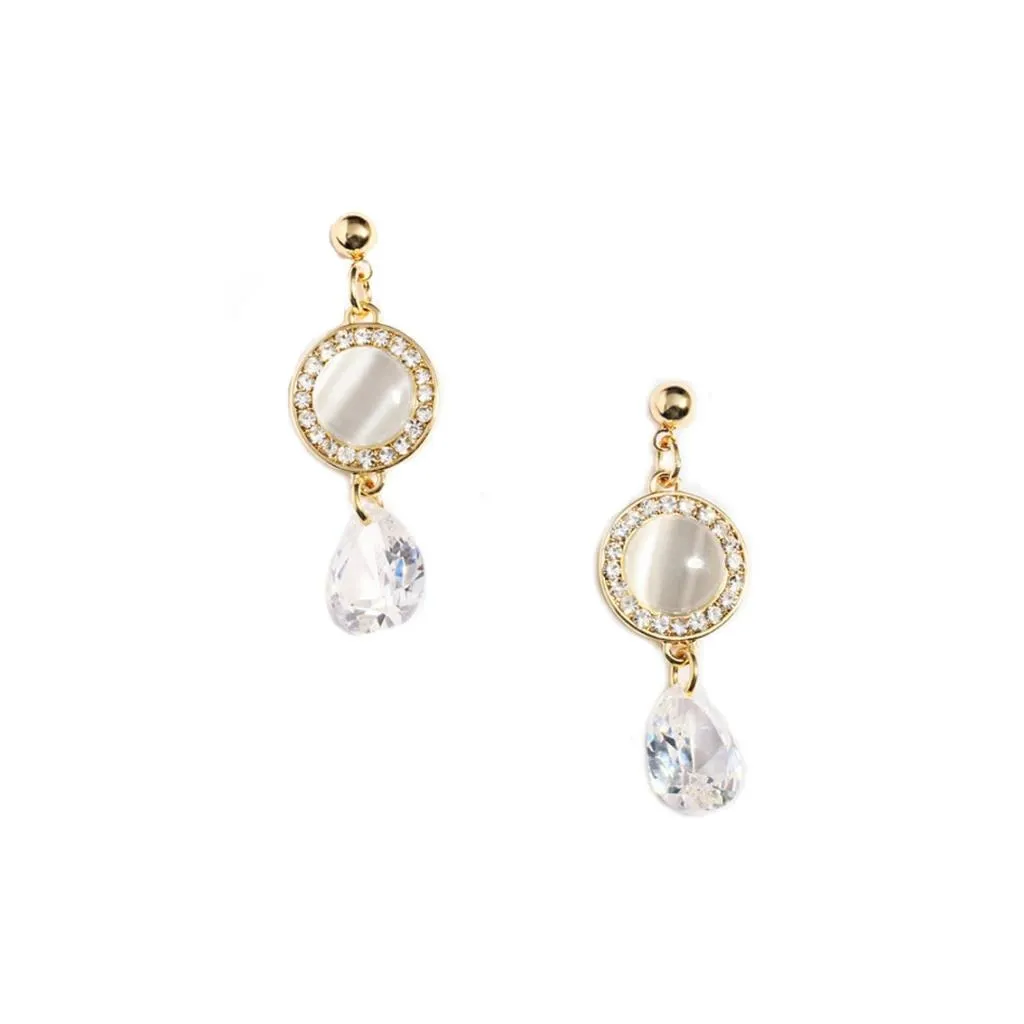 Circle Crystal Gem with Glass Teardrop Earrings