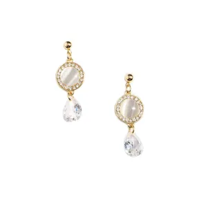 Circle Crystal Gem with Glass Teardrop Earrings