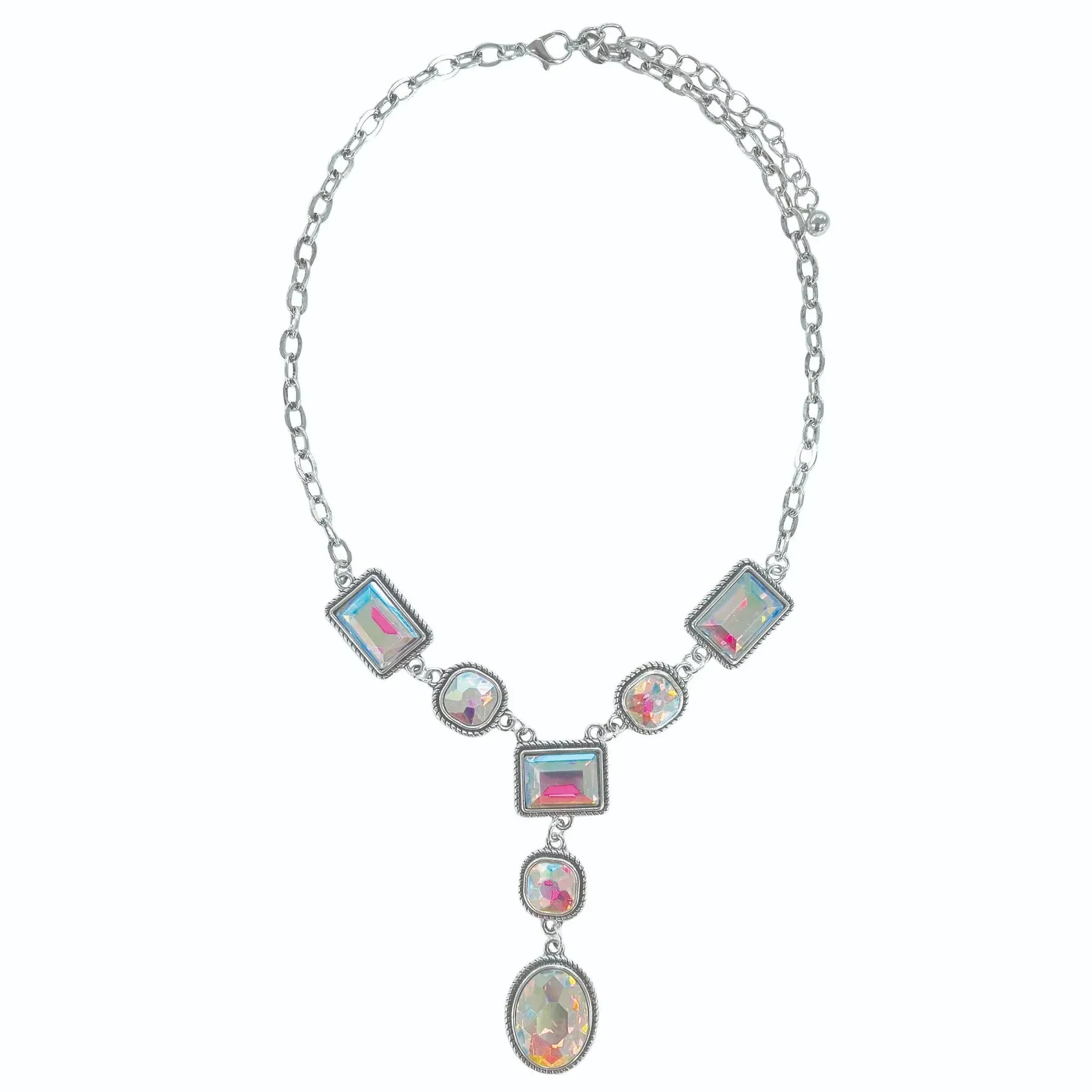 Clear Stone Silver Gem Rhinestone Y shaped necklace