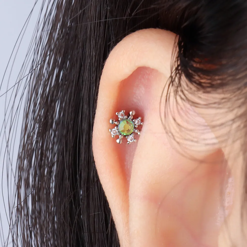 Colored Gem Snowflake Stud