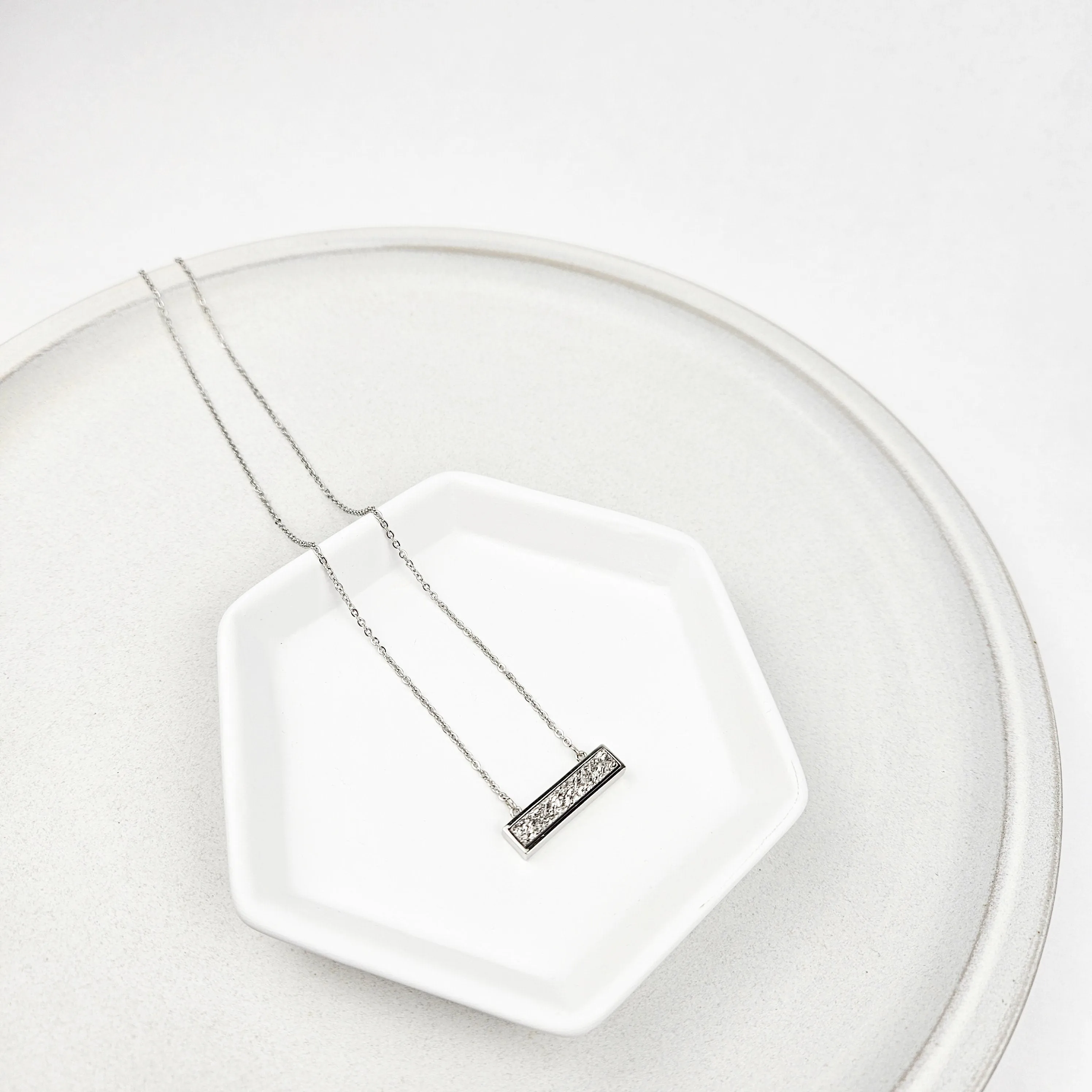 Dainty Silver Druzy Bar Necklace