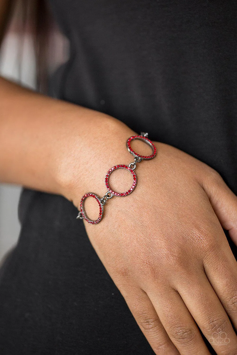 Dress The Part Red Gem and Gunmetal Bracelet - Paparazzi Accessories