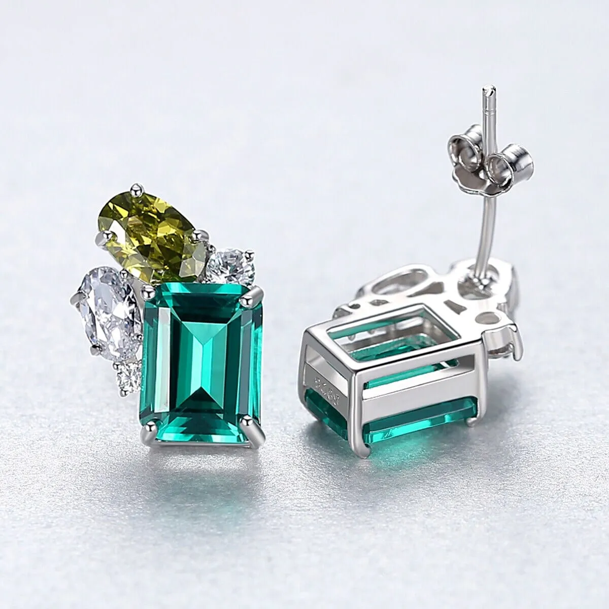 Emerald and Peridot Gemstones Stud Earrings