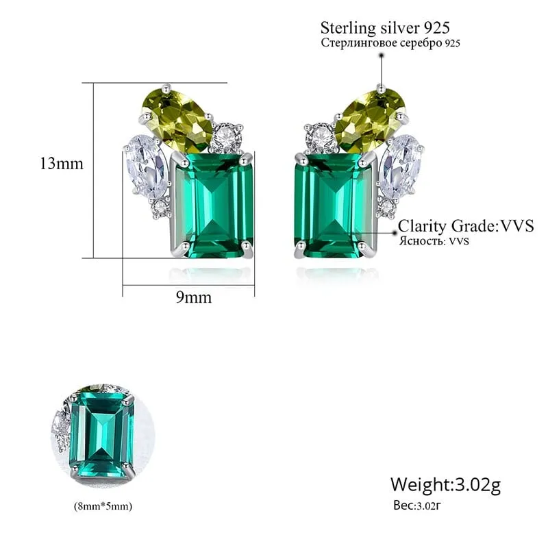 Emerald and Peridot Gemstones Stud Earrings