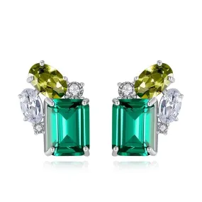 Emerald and Peridot Gemstones Stud Earrings